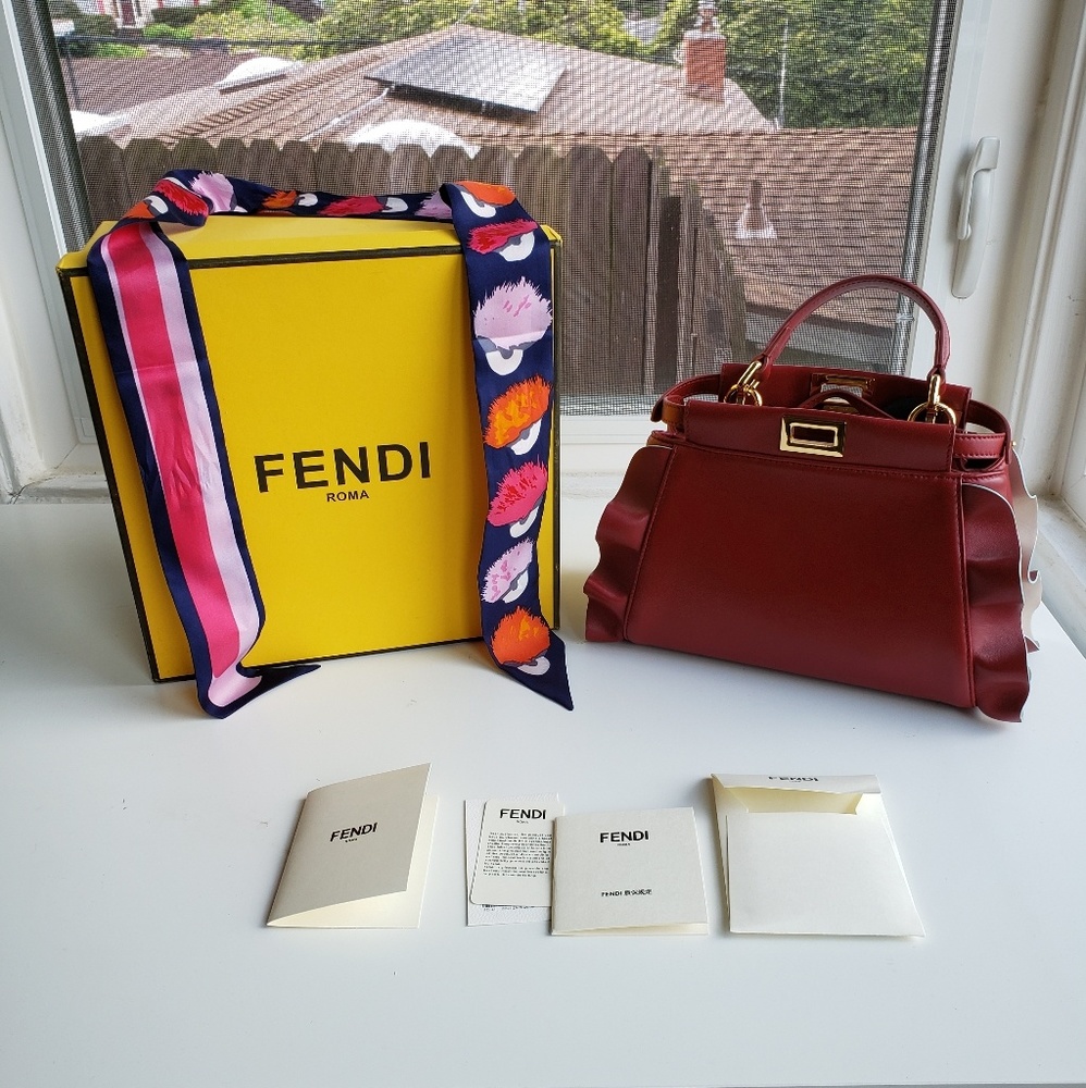 Fendi Peekaboo Wave Mini Red with Box & Twilly